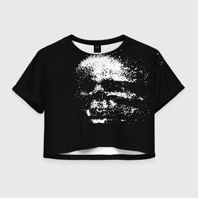 Женская футболка Crop-top 3D с принтом Skulls glitch , 100% полиэстер | круглая горловина, длина футболки до линии талии, рукава с отворотами | dark | fashion | glitch | hype | skull | глитч | мода | тёмный | хайп | череп