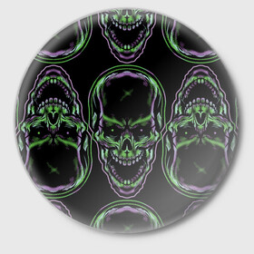 Значок с принтом Skulls vanguard pattern 2077 ,  металл | круглая форма, металлическая застежка в виде булавки | Тематика изображения на принте: fashion | hype | neon | pattern | skull | vanguard | авангард | неон | узор | хайп | череп