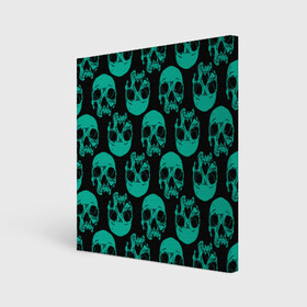 Холст квадратный с принтом Узор из зелёных черепков , 100% ПВХ |  | fashion | hype | pattern | skull | мода | узор | хайп | череп