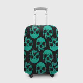 Чехол для чемодана 3D с принтом Узор из зелёных черепков , 86% полиэфир, 14% спандекс | двустороннее нанесение принта, прорези для ручек и колес | fashion | hype | pattern | skull | мода | узор | хайп | череп