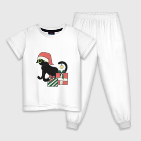 Детская пижама хлопок с принтом новогодний кот 2022 , 100% хлопок |  брюки и футболка прямого кроя, без карманов, на брюках мягкая резинка на поясе и по низу штанин
 | дед мороз | ёлки | кот | котик | котэ | новый год | снегурка | черный кот
