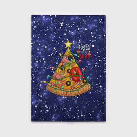 Обложка для автодокументов с принтом Новогодняя Елка Пицца , натуральная кожа |  размер 19,9*13 см; внутри 4 больших “конверта” для документов и один маленький отдел — туда идеально встанут права | Тематика изображения на принте: christmas | pizza | гирлянда | елка | ель | звезда | новый год | пицца | рождество
