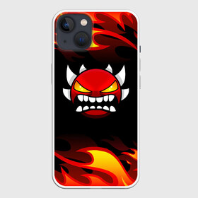 Чехол для iPhone 13 с принтом Geometry Dash Fire ,  |  | 2d | arcade | demon | game | geometry dash | levels | meltdown | robtop | smile | аркада | геометрический тире | демон | раннер | смайлы | уровни | эмоции