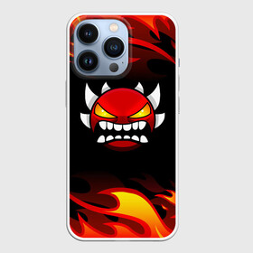 Чехол для iPhone 13 Pro с принтом Geometry Dash Fire. ,  |  | 2d | arcade | demon | game | geometry dash | levels | meltdown | robtop | smile | аркада | геометрический тире | демон | раннер | смайлы | уровни | эмоции