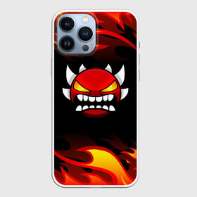 Чехол для iPhone 13 Pro Max с принтом Geometry Dash Fire. ,  |  | 2d | arcade | demon | game | geometry dash | levels | meltdown | robtop | smile | аркада | геометрический тире | демон | раннер | смайлы | уровни | эмоции