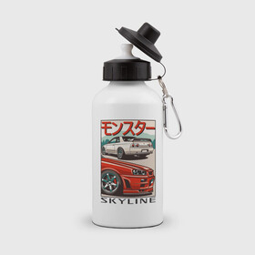 Бутылка спортивная с принтом Nissan Skyline Ниссан Скайлайн , металл | емкость — 500 мл, в комплекте две пластиковые крышки и карабин для крепления | auto | car | japan | nissan | racing | retro | авто | гонки | машины | ниссан | ретро | скайлайн | тачки | япония