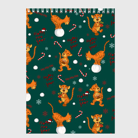 Скетчбук с принтом тигр и рождество , 100% бумага
 | 48 листов, плотность листов — 100 г/м2, плотность картонной обложки — 250 г/м2. Листы скреплены сверху удобной пружинной спиралью | happy new year | merry christmas | год тигра | животные | звери | зеленый | зима | зимний принт | иллюстрация | кошка | красный | леденец | новогодний | оранжевый | подарок | полосатый | рождество | снег | снегопад