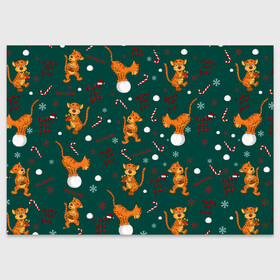 Поздравительная открытка с принтом тигр и рождество , 100% бумага | плотность бумаги 280 г/м2, матовая, на обратной стороне линовка и место для марки
 | happy new year | merry christmas | год тигра | животные | звери | зеленый | зима | зимний принт | иллюстрация | кошка | красный | леденец | новогодний | оранжевый | подарок | полосатый | рождество | снег | снегопад