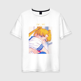 Женская футболка хлопок Oversize с принтом Sad Usagi | Sailor Moon , 100% хлопок | свободный крой, круглый ворот, спущенный рукав, длина до линии бедер
 | Тематика изображения на принте: sailor moon | usagi tsukino | сейлор мун | усаги | усаги цукино