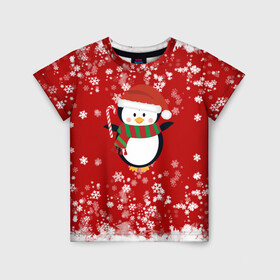 Детская футболка 3D с принтом Пингвин в новогодней шапочке , 100% гипоаллергенный полиэфир | прямой крой, круглый вырез горловины, длина до линии бедер, чуть спущенное плечо, ткань немного тянется | 2021 | 2022 | happy new year 2022 | новогодний пингвин | новый год | новый год 2022 | пингвин | праздник | снежинки | снежный пингвин