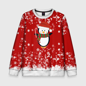 Детский свитшот 3D с принтом Пингвин в новогодней шапочке , 100% полиэстер | свободная посадка, прямой крой, мягкая тканевая резинка на рукавах и понизу свитшота | 2021 | 2022 | happy new year 2022 | новогодний пингвин | новый год | новый год 2022 | пингвин | праздник | снежинки | снежный пингвин