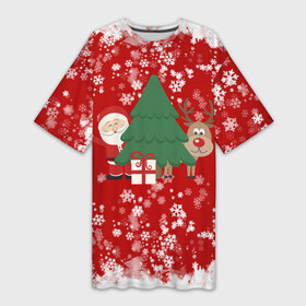 Платье-футболка 3D с принтом Новогоднее настроение  Santa ,  |  | Тематика изображения на принте: 2021 | 2022 | happy new year 2022 | дед мороз | дед мороз и олень | елка | новый год | новый год 2022 | олень | праздник | санта