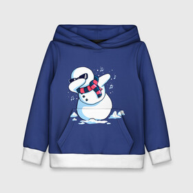 Детская толстовка 3D с принтом Dab Snowman in a scarf , 100% полиэстер | двухслойный капюшон со шнурком для регулировки, мягкие манжеты на рукавах и по низу толстовки, спереди карман-кенгуру с мягким внутренним слоем | 2022 | 22 | christmas | dab | dub | new | notes | scarf | snow | snowman | snowy | woman | year | баба | год | даб | новый | ноты | очки | рождество | снег | снеговик | снежная | шарф