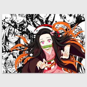 Поздравительная открытка с принтом Nezuko Kimetsu no Yaiba , 100% бумага | плотность бумаги 280 г/м2, матовая, на обратной стороне линовка и место для марки
 | anime | demon slayer | kimetsu no yaiba | nezuko | аниме | клинок рассекающий демонов | клинок уничтожающий демонов | манга | нэдзуко