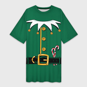 Платье-футболка 3D с принтом Christmas Elf Outfit ,  |  | Тематика изображения на принте: christmas | claus | clothes | deer | elf | frost | helpers | new | north | outfit | pole | santa | year | год | дед | клаус | мороз | новый | одежда | олени | полюс | помощники | рождественский | рождество | санта | санты | северный | эльф