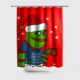 Штора 3D для ванной с принтом Pepe New Year    Pepe the Frog , 100% полиэстер | плотность материала — 100 г/м2. Стандартный размер — 146 см х 180 см. По верхнему краю — пластиковые люверсы для креплений. В комплекте 10 пластиковых колец | pepe | pepe new year | pepe the frog | лягушенок пепе | лягушка | лягушка мем | мемы | новогодние | новогодние мемы | новый год | пепе | с новым годом