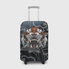Чехол для чемодана 3D с принтом Рычащий Тигр в японском стиле , 86% полиэфир, 14% спандекс | двустороннее нанесение принта, прорези для ручек и колес | волны | символ года | тигр | хищник | япония