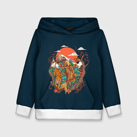 Детская толстовка 3D с принтом Осенний Закат , 100% полиэстер | двухслойный капюшон со шнурком для регулировки, мягкие манжеты на рукавах и по низу толстовки, спереди карман-кенгуру с мягким внутренним слоем | birds | carp | clouds | fish | forest | japan | japanese | koi | moon | mountains | nature | sun | sunset | symbol | tiger | trees | year | года | горы | деревья | закат | карп | кои | лес | луна | облака | природа | птицы | рыба | символ | солнце | тигр 