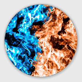 Круглый коврик для мышки с принтом Огненное пламя , резина и полиэстер | круглая форма, изображение наносится на всю лицевую часть | blue fire | blue flame | fire | fire and ice | fire and water | flame | neon | в огне | горящий | инь ян | инь янь | искры | неон | неоновый огонь | огненный | огонь | огонь и вода | огонь и лед | пламя | пожар | противостояние