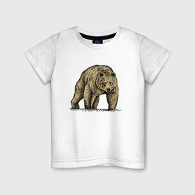Детская футболка хлопок с принтом Русский бурый медведь , 100% хлопок | круглый вырез горловины, полуприлегающий силуэт, длина до линии бедер | bear | courage | fearlessness | force | muzzle | paws | power | russia | бесстрашие | лапы | медведь | мощь | мужество | отвага | россия | сила