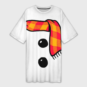 Платье-футболка 3D с принтом Snowman Outfit ,  |  | attributes | buttons | christmas | new | scarf | snow | snowman | snowy | woman | year | атрибутика | баба | год | новый | пуговица | пуговицы | рождество | снег | снеговик | снежная | шарф