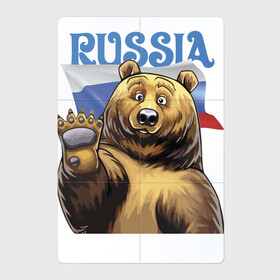 Магнитный плакат 2Х3 с принтом Прикольный русский медвежара , Полимерный материал с магнитным слоем | 6 деталей размером 9*9 см | bear | courage | fearlessness | flag | force | muzzle | paws | power | russia | бесстрашие | лапы | медведь | мощь | мужество | отвага | россия | сила | флаг