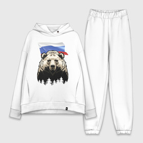 Женский костюм хлопок Oversize с принтом Русский спокойный хозяин леса ,  |  | bear | courage | fearlessness | flag | force | forest | muzzle | paws | power | russia | бесстрашие | лапы | лес | медведь | мощь | мужество | отвага | россия | сила | флаг