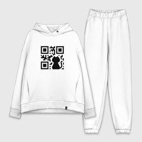 Женский костюм хлопок Oversize с принтом CAT QR CODE ,  |  | cat | cats | meow | qr code | qr код | qrcode | qrкод | quick response code | кот | котик | котики | коты | кошка | кошки | куар | куар код | кью ар код | матричных штриховых кодов | мяу | штриховых кодов