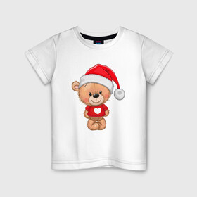 Детская футболка хлопок с принтом Новогодний милый медвежонок , 100% хлопок | круглый вырез горловины, полуприлегающий силуэт, длина до линии бедер | 2022 | год тигра | новый год | новый год 2022 | символ года | тигр | тигренок | тигрица | тигры