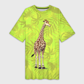 Платье-футболка 3D с принтом Длиношеее животное ,  |  | джунгди | дикие | дикие животные | животные | жираф