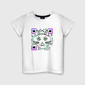 Детская футболка хлопок с принтом QR-Кот 3D , 100% хлопок | круглый вырез горловины, полуприлегающий силуэт, длина до линии бедер | 3d | 3д | qr код | qr кот | ковид | кот | кошка | кьюар код | кьюард кот | мемы qr | мемы кот | прикол