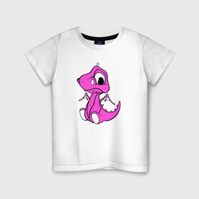 Детская футболка хлопок с принтом Дракоша маленькая розовая , 100% хлопок | круглый вырез горловины, полуприлегающий силуэт, длина до линии бедер | девочкам | детские | дино | динозавр | для девушек | для детей | дракон | женские | крылья | младенец | родился | сказка
