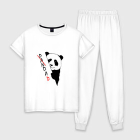 Женская пижама хлопок с принтом Пандочка (смешная) , 100% хлопок | брюки и футболка прямого кроя, без карманов, на брюках мягкая резинка на поясе и по низу штанин | девушке | интересный | панда | подарок | смешная