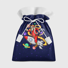Подарочный 3D мешок с принтом Санта Клаус на ракете   Santa on a rocket ship , 100% полиэстер | Размер: 29*39 см | Тематика изображения на принте: christmas | santa | space | дед мороз | космос | новый год | планета | ракета | рождество | санта