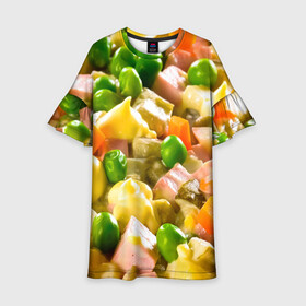 Детское платье 3D с принтом Весь в оливье , 100% полиэстер | прямой силуэт, чуть расширенный к низу. Круглая горловина, на рукавах — воланы | salat | новый год | оливье | салат