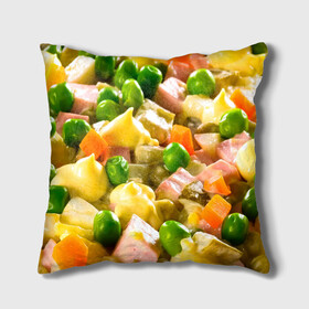 Подушка 3D с принтом Весь в оливье , наволочка – 100% полиэстер, наполнитель – холлофайбер (легкий наполнитель, не вызывает аллергию). | состоит из подушки и наволочки. Наволочка на молнии, легко снимается для стирки | salat | новый год | оливье | салат