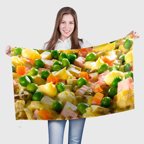 Флаг 3D с принтом Весь в оливье , 100% полиэстер | плотность ткани — 95 г/м2, размер — 67 х 109 см. Принт наносится с одной стороны | Тематика изображения на принте: salat | новый год | оливье | салат