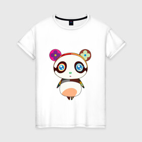 Женская футболка хлопок с принтом Панда Такаси Мураками , 100% хлопок | прямой крой, круглый вырез горловины, длина до линии бедер, слегка спущенное плечо | panda | панда | такаси мураками | японский художник