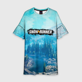 Детское платье 3D с принтом SnowRunner СноуРаннер логотип , 100% полиэстер | прямой силуэт, чуть расширенный к низу. Круглая горловина, на рукавах — воланы | race | snowrunner | гонки | гонки по бездорожью | гоночные игры | зимние гонки | снежные гонки | снежный бегун | сноу раннер | сноураннер