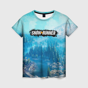 Женская футболка 3D с принтом SnowRunner СноуРаннер логотип , 100% полиэфир ( синтетическое хлопкоподобное полотно) | прямой крой, круглый вырез горловины, длина до линии бедер | race | snowrunner | гонки | гонки по бездорожью | гоночные игры | зимние гонки | снежные гонки | снежный бегун | сноу раннер | сноураннер