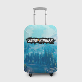 Чехол для чемодана 3D с принтом SnowRunner СноуРаннер логотип , 86% полиэфир, 14% спандекс | двустороннее нанесение принта, прорези для ручек и колес | race | snowrunner | гонки | гонки по бездорожью | гоночные игры | зимние гонки | снежные гонки | снежный бегун | сноу раннер | сноураннер