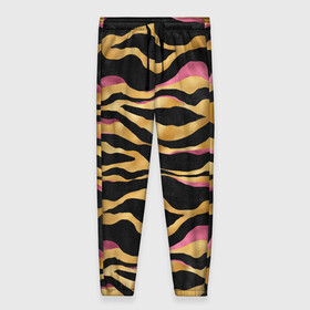 Женские брюки 3D с принтом тигровый окрас Gold Pink , полиэстер 100% | прямой крой, два кармана без застежек по бокам, с мягкой трикотажной резинкой на поясе и по низу штанин. В поясе для дополнительного комфорта — широкие завязки | Тематика изображения на принте: 2022 | год тигра | новый год | новый год 2022 | символ года | тигр | тигренок | тигрица | тигры