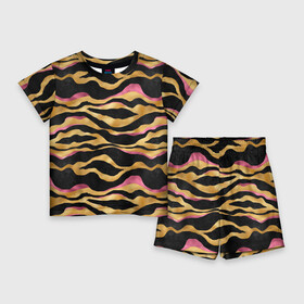 Детский костюм с шортами 3D с принтом тигровый окрас Gold  Pink ,  |  | 2022 | год тигра | новый год | новый год 2022 | символ года | тигр | тигренок | тигрица | тигры