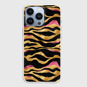 Чехол для iPhone 13 Pro с принтом тигровый окрас Gold   Pink ,  |  | 2022 | год тигра | новый год | новый год 2022 | символ года | тигр | тигренок | тигрица | тигры