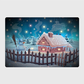 Магнитный плакат 3Х2 с принтом Домик в деревне , Полимерный материал с магнитным слоем | 6 деталей размером 9*9 см | new year | арт | графика | деревня | дом | зима | новый год | рождество | снеговик