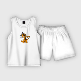 Детская пижама с шортами хлопок с принтом Маленький тигруля ,  |  | Тематика изображения на принте: год тигра | для девушек | для детей | животные | звери | малыш | ребенок | тигр | тигренок | тигрик