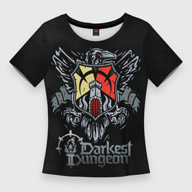 Женская футболка 3D Slim с принтом Darkest Dungeon герб ,  |  | darkest dungeon | dd | rpg | the butchers circus | the colour of madness | the crimson court | the shieldbreaker | игры | подземелье | темнейшее подземелье