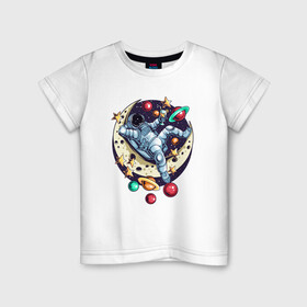 Детская футболка хлопок с принтом Астронавт на расслабоне , 100% хлопок | круглый вырез горловины, полуприлегающий силуэт, длина до линии бедер | Тематика изображения на принте: chill | star | астронавт | астрономия | галактика | звезды | земля | космонавт | космос | луна | марс | на расслабоне | на чиле | отдых | планета
