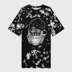Платье-футболка 3D с принтом Черный Дед мороз ,  |  | 2022 | год | дед мороз | мороз | новый год | снежинки