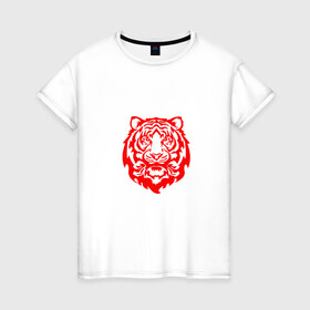 Женская футболка хлопок с принтом Символ года (тигренок красный) , 100% хлопок | прямой крой, круглый вырез горловины, длина до линии бедер, слегка спущенное плечо | 2022 | девушке | новый год | подарок | символ года | тигр | тигренок